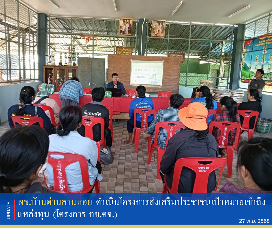 พช.บ้านด่านลานหอย ดำเนินโครงการส่งเสริมประชาชนเป้าหมายเข้าถึงแหล่งทุน (โครงการ กข.คจ.)