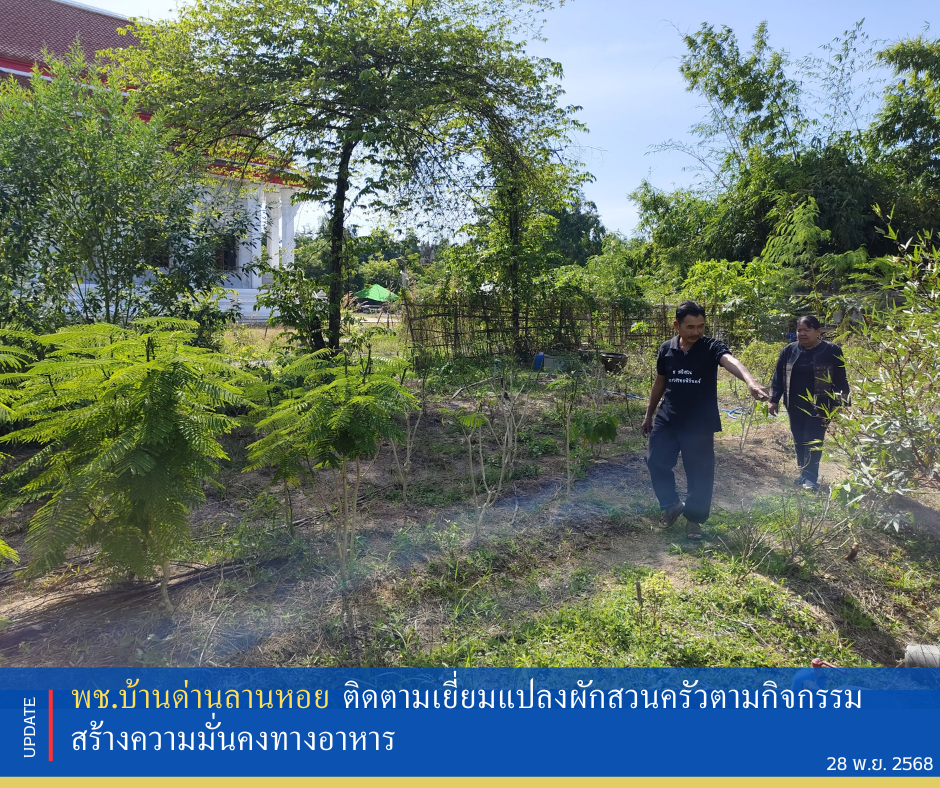 พช.บ้านด่านลานหอย เยี่ยมแปลงผักสวนครัวกิจกรรมสร้างความมั่นคงทางอาหาร